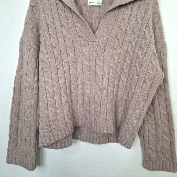 Abercrombie & Fitch Cable Sweater Sz M Oversized Notch-Neck Preppy Boho Neutral - Picture 6 of 13